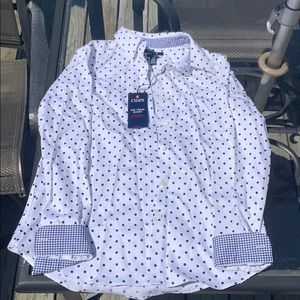 Chaps Polka Dot Button Down - Petite
